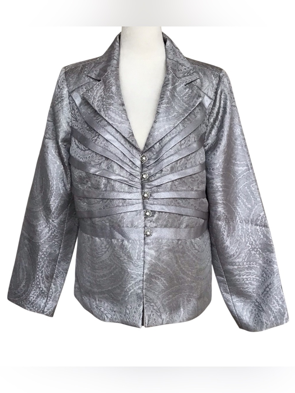 Victor Costa Occasion Vintage Silver Metallic Lined Jacket Blazer Size Large
